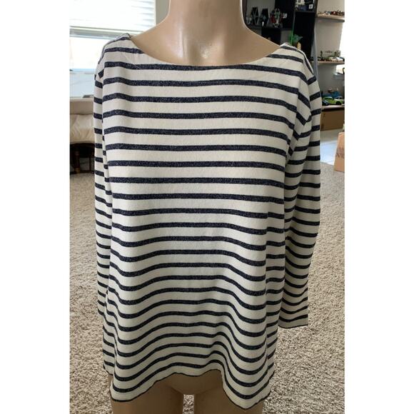 Loft Relaxed fit striped cotton petal back blouse sz L - Picture 1 of 6